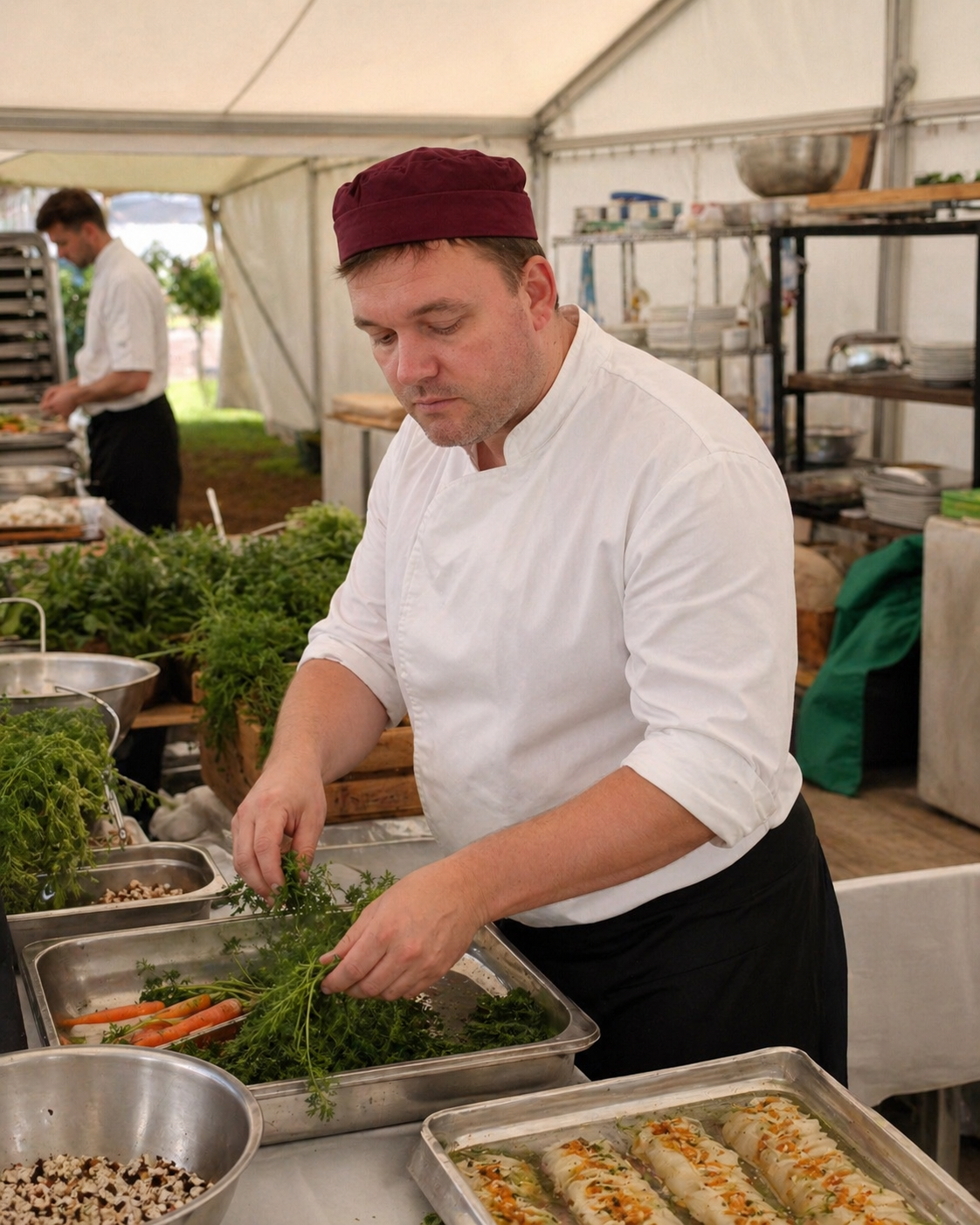 Forberedelse i teltkøkken